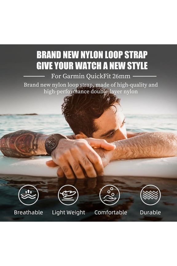 -Nylon Band for Garmin Fenix 8 Pro 47mm 51mm/Quatix 8/Tactix 8/Enduro 3/Fenix E/Epix 2/Marq Series/Approach S62 S60 Strap Comfortable Breathable Sport Replacement Wristband (QuickFit 22mm/26mm)