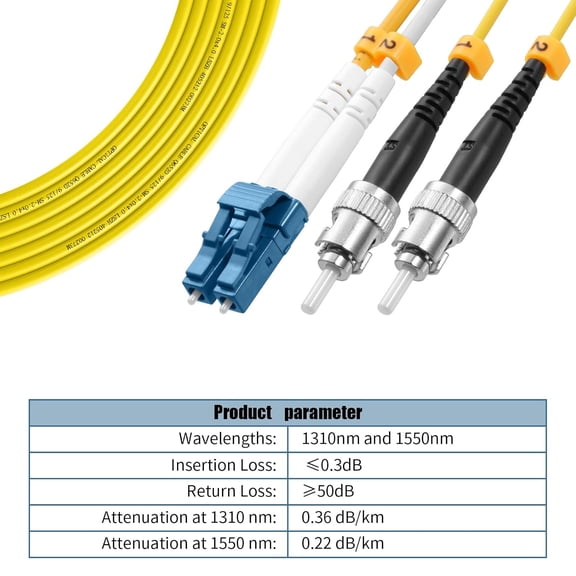 ASIASN--OS2 LC to ST Fiber Patch Cable,15M(50ft) Single-Mode Fiber, Duplex 9/125m, OD 2.0mm Fiber Optic Cable, Jumper Optical Patch Cord LSZH, Length Option: 1M-30M