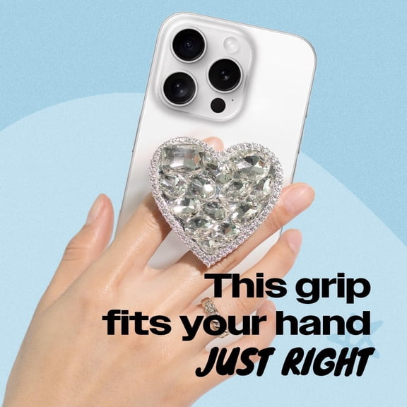 ASIASN-OnTheGrip Cute Cubic Diamond Heart Shape Design Collapsible Expandible Mobile Phone Grip Stand Holder for Smartphone Tablet Cell Phone Accessory (Silver Big)