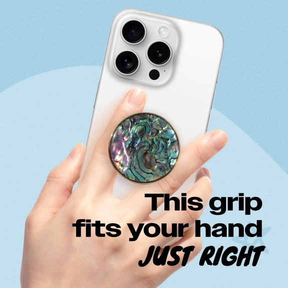 ASIASN-OnTheGrip Cute Natural Seashell Design Round Shape Collapsible Mobile Phone Grip Stand Holder for Smartphone Tablet Cell Phone Accessory (Black Fresh Water)