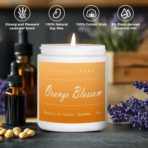 ASIASN-Orange Blossom Highly Scented Candles for Home| Natural Soy Aromatherapy Candle| Handmade Long Lasting Jar Candle| Candel Gift for Women,Men as Spring, Summer,Relaxing,Housewarming Gifts| 7oz
