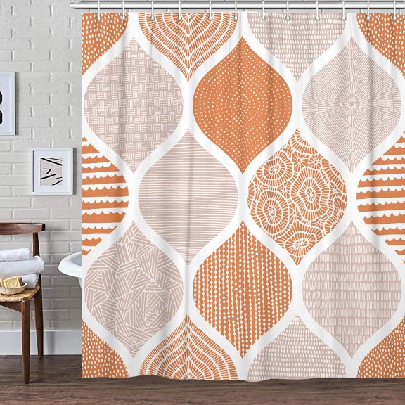 ASIASN-Orange and Grey Shower Curtain, Burnt Orange Retro Bohemian Geometric Fabric Shower Curtains Set for Bathroom Decorative, Boho Modern Abstract Paisley Restroom Decor Accessories with Hooks 72X
