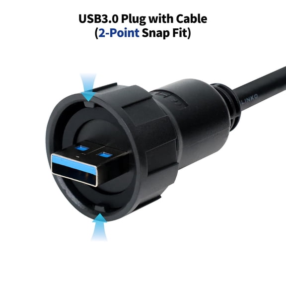 ASIASN-Outdoor USB 3.0 Plug with 2M Cable Connector Type A Industrial Waterproof IP67 Data Power Transmission