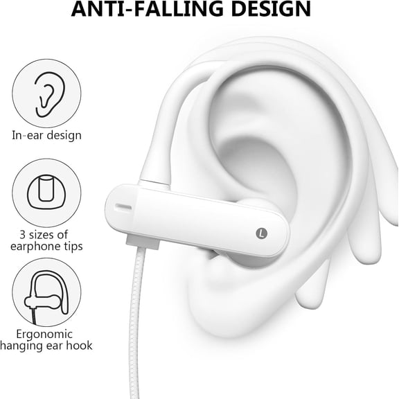 ASIASN-Over The Ear Earbuds, Flexible Wrap Around Wired USB C Headphones, Around Ear USBC Headphone with Mic Volume Control Behind The Ear Headphones for Sports, Running, Exercise, Gym Workout White