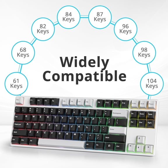 ASIASN-PBT WOB Keycaps, Black and White Cherry Profile Double Shot Keycaps Set 168 Keys Minimalist Custom Keycap for Cherry MX Switches Mechanical Keyboards(WOB)