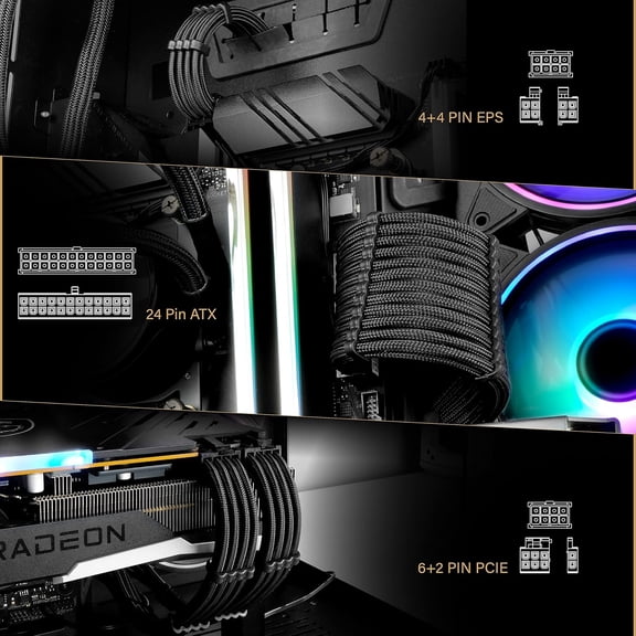 ASIASN-PSU Cable Extension Sleeved Custom Mod GPU PC Power Supply Soft Nylon Braided with Comb Kit 24PIN/8PIN to 6+2Pin/ 8PIN to 4+4PIN-30CM 300MM - Black