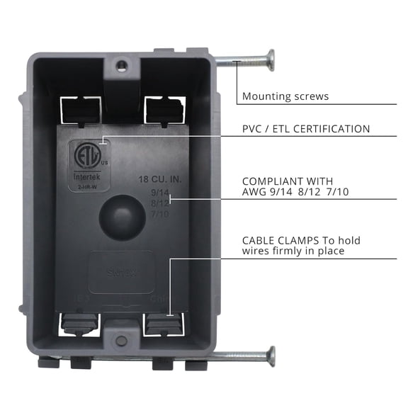 ASIASN-PVC New Work Electrical Switch and Outlet Box 1-Gang 18 cu in,PVC ETL Certification, 6 PCS Grey New Work Electrical Boxes for Residential and Commercial Buildings