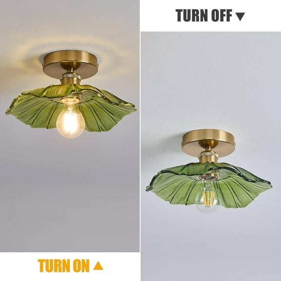 ASIASN-Pack of 2 Chandelier, Flush Mount Ceiling Light, Clear Glass Shade Light Fixture, 1 Light Lighting Fixture for Bedroom,Dining Room,Kitchen, Hallway (Green 4111GR)
