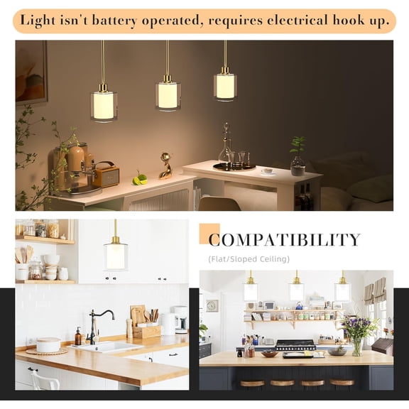 ASIASN-Pendant Light Kitchen Island Lighting, Height Adjuatable Rod Clear Dual Glass - with 3 Color Temperatures Bulb & Remote Control, Farmhouse Hanging Lighting Fixture for Dining Room Bedroom, 1 P