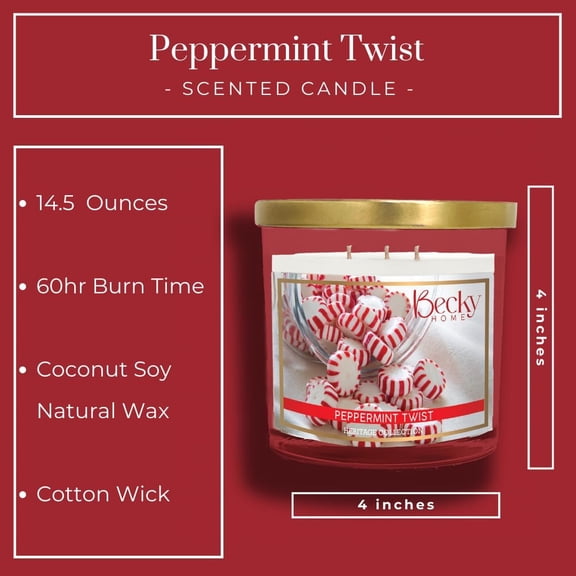 ASIASN-Peppermint Scented 3-Wick Candle in Glass Jar | Candles for Home | 14.5oz Rustic Home Decor Novelty Candle | 60 Hour Burn Time Candle