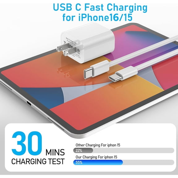 ASIASN-Phone 1716 15 Charger Fast Charging, 20W USB C Wall Charger Block with USB C to C Cable Fast Charging for Phone 17/16 Pro Max/17/16 Pro/17/16 Plus/Pad Pro 12.9/11/Air (16/15-3pack 6ft)
