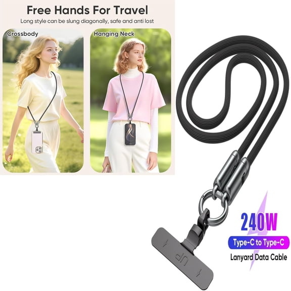ASIASN-Phone Wrist Lanyard,Built-in 240W USB-C Phone Lanyard Charging Cable Fast Charge & Data Transfer with Tether Tab