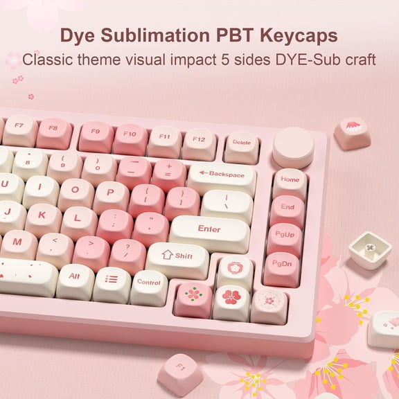 ASIASN-Pink Cute PBT Keycaps, MOA Profile Key caps 60 65 75 100 Percent, Dye-Sublimation, Custom 133 Keys Set for 100%, 75%, 65%, 60% Mechanical Keyboard
