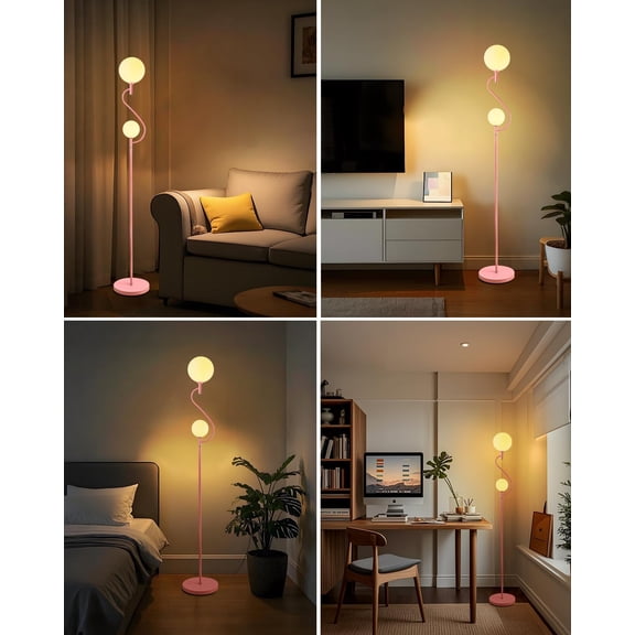 ASIASN-Pink Floor Lamp, Mid Century Globe Floor Lamps, Soft Warm White 3000K Bulbs Included, Modern Tall Standing Lamp for Living Room Bedroom