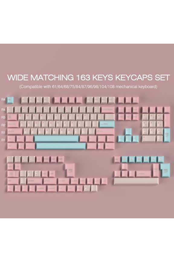 -Pink Translucent Custom Keycaps,163 Keys Double Shot PBT Keycaps,Cherry Profile Key Caps Keyboard Keycap Set for Cherry MX Switches Mechanical Keyboard(Pink)