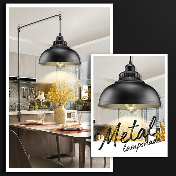 ASIASN-Plug in Pendant Light, 15FT Hanging Lights with Plug in Cord, On/Off Switch, Industrial Pendant Light with Plug in Cord, Metal Hanging Lamps for Living Room, Kitchen