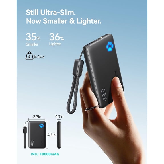 ASIASN-Portable Charger, Ultra Slim 45W Fast Charging with Attached USB C Cable, Flight-Safe 10000mAh PD Power Bank Battery Pack, Travel Essential Phone Powerbank for iPhone 17 16 Samsung S25 Google