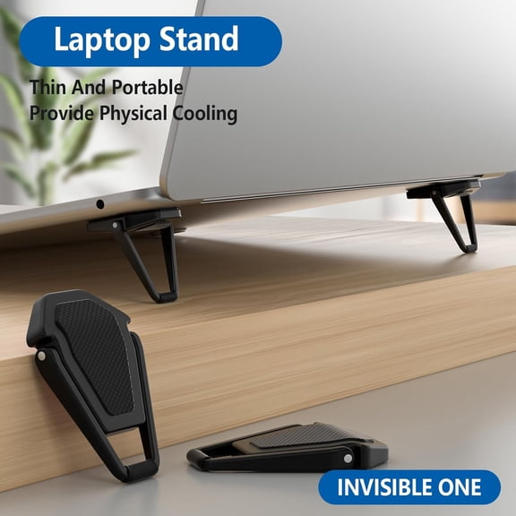 ASIASN-Portable Invisible Laptop Stand, Mini Aluminum Cooling Pad,Computer Keyboard Mount Kickstand,Ergonomic Lightweight Laptop Desk Stand (4pcs(Black))