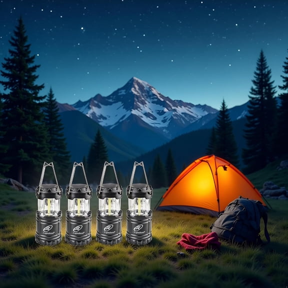 ASIASN-Portable Outdoor LED Camping Lantern, Set of 4 Colors Black,Blue,Brown,Green, Collapsible. Great for Emergency, Tent Light, Backpacking (Without Battery)