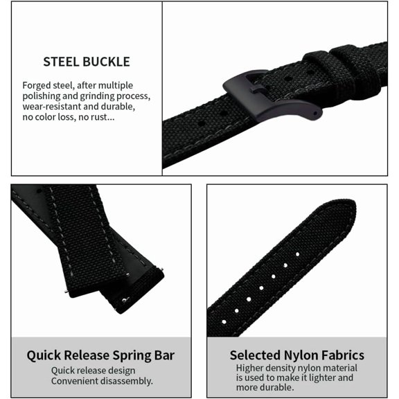 ASIASN-Premium Soft Hybrid (Leather and Sailcloth) Watch Bands for Men Women,18mm 20mm 22mm Multiple Sizes Quick Release Replacement Watch Straps