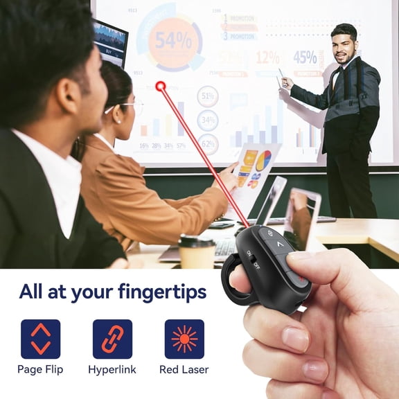 ASIASN-Presentation Clicker Wireless Presenter Remote: USB Rechargeable Finger Ring Clicker for PowerPoint Presentations, PowerPoint Clicker with Laser Pointer, Multi-OS Compatible
