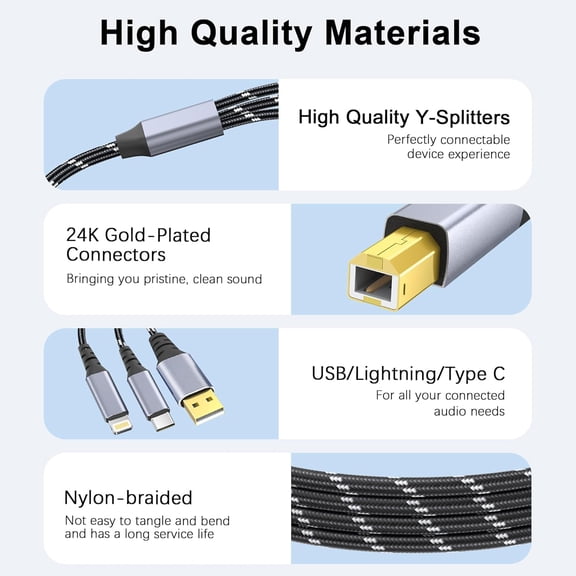 ASIASN-Printer Cable,USB C&USB-A to USB-B CableHigh Speed Nylon Braided Scanner Printer Cord for HP Dell Epson Brother Lexmark Xerox Samsung Piano DAC & More 10FT