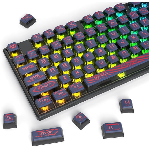 ASIASN-Pudding PBT Keycaps, Transparent Shine Through Keycaps with Punk Style,Characters are Opaque,120- Keys ASA Profile MX Switches Mechanical Gaming Keyboards(RED)