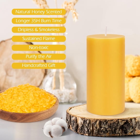 ASIASN-Pure Beeswax Candles, 4 Pack Beeswax Pillar Candles Large Candle Set-140 Hour Burn Time, Wedding Candles for Home Interior