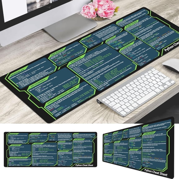 ASIASN-Python Cheat Sheet Mousepad for Beginner, Python Reference Guide Desk Mat, Python CheatSheet for Software Engineers, Gift for AI Programmer Desk Mat KMH