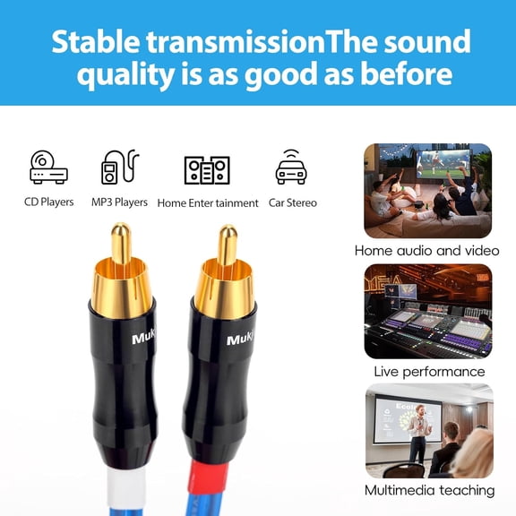 ASIASN-Q-P2 18 Gauge OFC Speaker Wire Pair with RCA Male (White & Red) to 2 Pair Banana (4banana) Plugs, Q-P2 (2M(6.5ft))