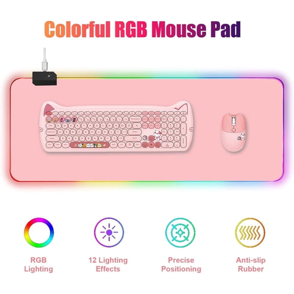 ASIASN-RGB Large Gaming Mouse Pad, Extended Mouse Pad with 12 Lighting Effects, Water Proof Mutispandex Surface, Non-Slip Rubber Base, 80x30 cm / 31.511.8 in (Pink)