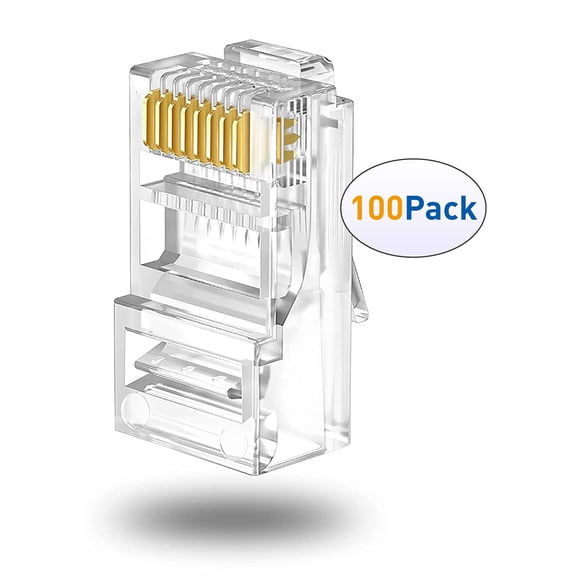 ASIASN-RJ45 Cat5e Connectors 100-Pack Cat5 Ends 8P8C Ethernet Pass Through Plug Gold Plated