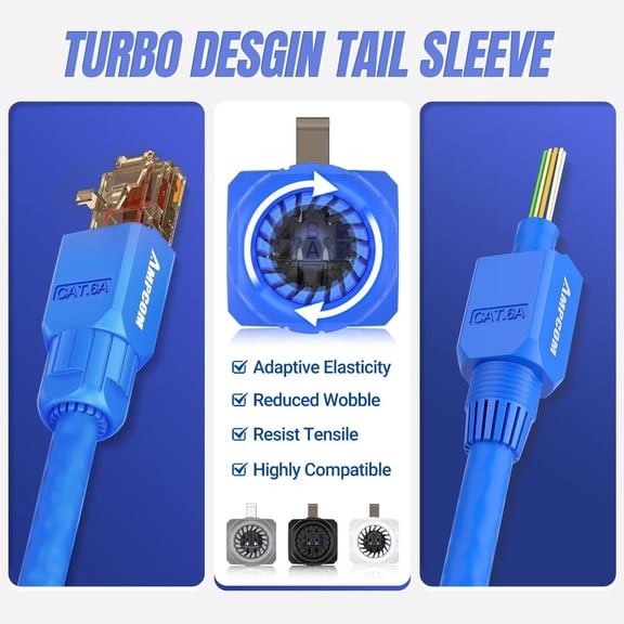 ASIASN-RJ45 Connector (12-Pack) Tool Free Field Termination Modular Plug for Cat6A UTP Ethernet Cable - Blue