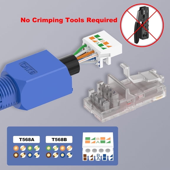 ASIASN-RJ45 Connector Tool-Free, CAT6 Field Termination Plug, Gold Plated Modular Plug, UTP CAT6 Connector Toolless for 23 to 26 AWG Network Cable