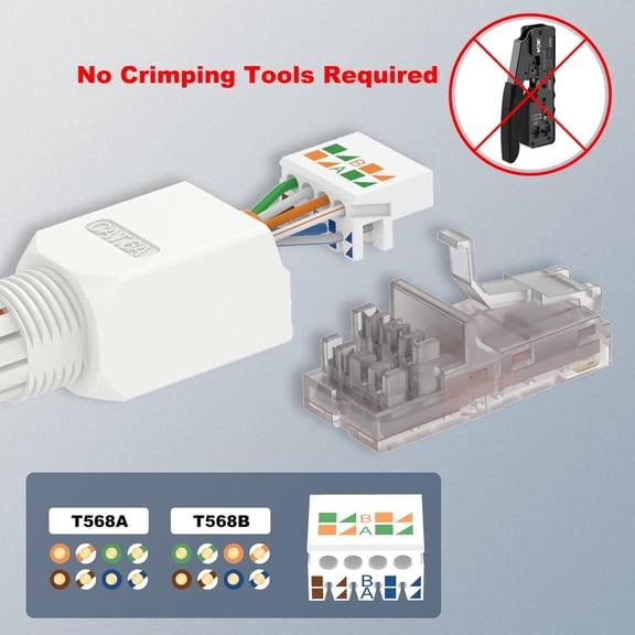 ASIASN-RJ45 Connector Tool-Free, CAT6A Field Termination Plug, Gold Plated Modular Plug, UTP CAT6A Connector Toolless for 23 to 26 AWG Network Cable