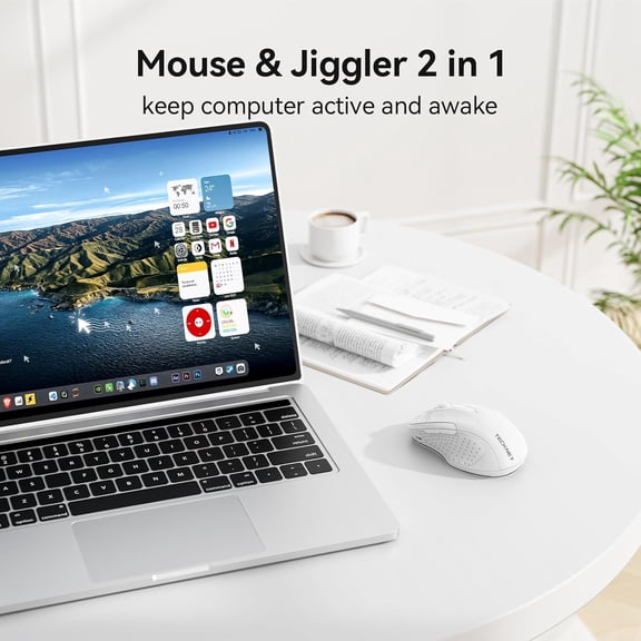 ASIASN-Rechargeable Jiggler Wireless Mouse (BT5.0/3.0 & 2.4G) 4800 DPI Silent USB A & Bluetooth Mouse 6 Buttons, Wide Compatibility - White