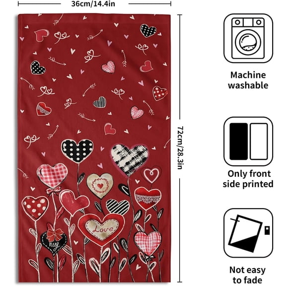 ASIASN-Red Love Heart Hand Towel 2Pcs Valentine's Day Holiday Face Fingertip Towels Soft Absorbent Washcloths 14x28 Inch for Kitchen Bathroom Wedding Proposal Engagement Decoration