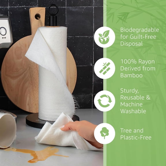 ASIASN-Reusable Bamboo Paper Towels |Heavy Duty, Absorbent & Durable | Reusable Washable Paper Towels | FSC Certified | 100% Rayon Derived From Bamboo | Kitchen Towels | 20 Sheets, 12"x11" | 2 Rolls