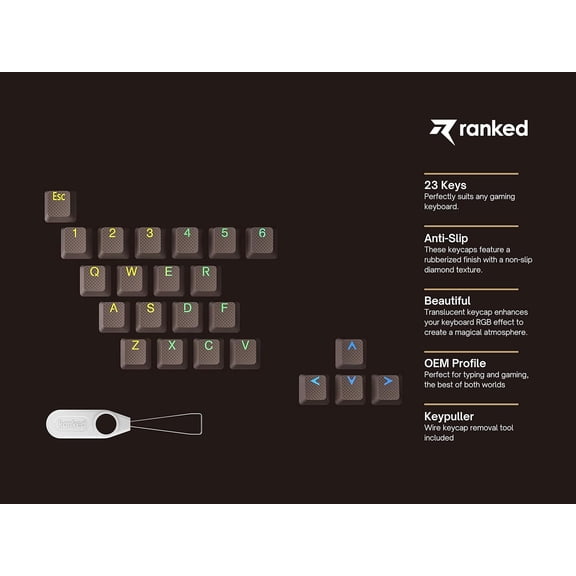 ASIASN-Rubber Keycap Set | Double Shot Translucent | OEM Profile for Mechanical Gaming Keyboard (Coffee Quartz, 23 Keys)