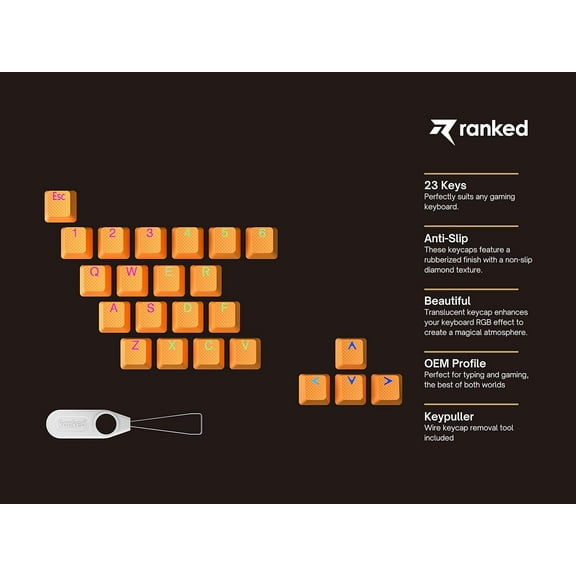 ASIASN-Rubber Keycap Set | Double Shot Translucent | OEM Profile for Mechanical Gaming Keyboard (Neon Orange, 23 Keys)