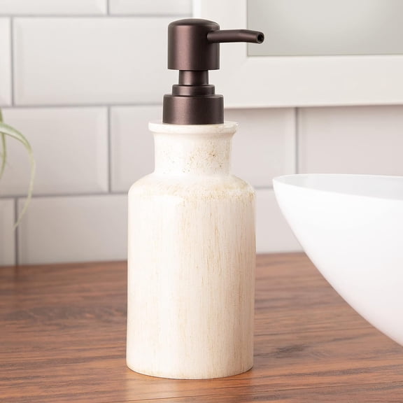 ASIASN-Rustic Luxe Bathroom Soap Dispenser - Beige Hand Soap Dispenser for Bathroom with Strong Easy Dispensing Pump - Rustic Farmhouse Decor  Resin Lotion Dispenser with Pump Holds 8.8 Oz.