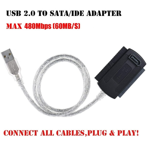 ASIASN-SATA/PATA/IDE Hard Drive to USB 2.0 Adapter Converter Cable for 2.5" 3.5" Hard Disk HDD SSD with External AC Power Supply, Compatible with All Computer System PC Desktop Laptop