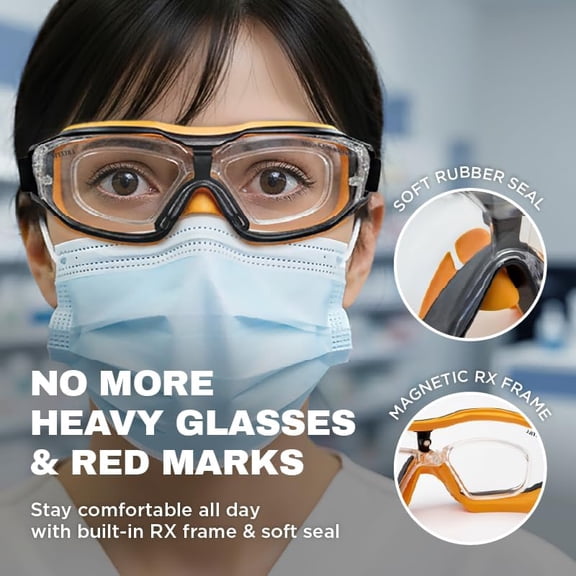 ASIASN-Safety Goggles Anti-Fog Clear Lens, ANSI Z87.1 Impact Resistance and UV Protection, Lab Chemistry Goggles