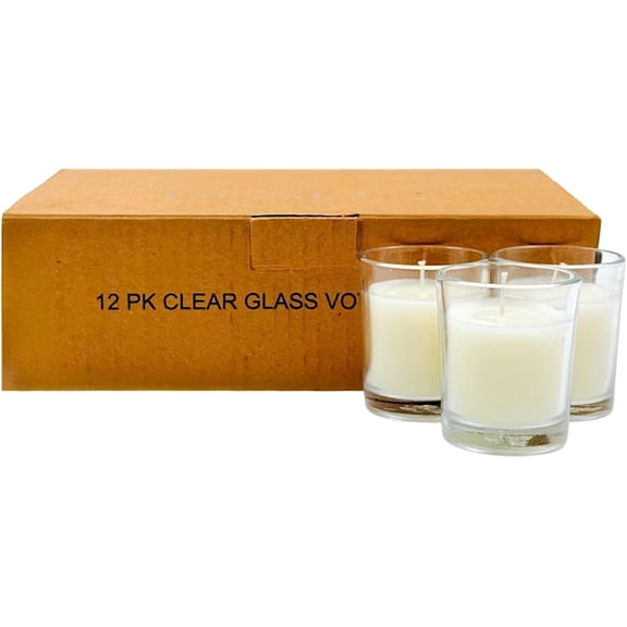 ASIASN-Set of 12 Ivory Unscented Votive Candles 12 Hour Burn Time Hand-Poured Wax in Clear Glass Holders Long-Lasting, Smokeless Candles for Weddings, Home Dcor, Spa & Events.