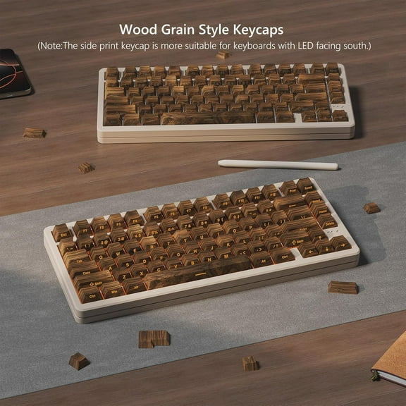 ASIASN-Shine Through Keycap 60 65 75 100 Percent,Cherry Key cap 136 Keys PBT Dye Sublimation Custom Keyboard Keycaps Set for Mechanical Keyboard 61/64/75/84/87/104/108 Layout with Key Puller (Wood St