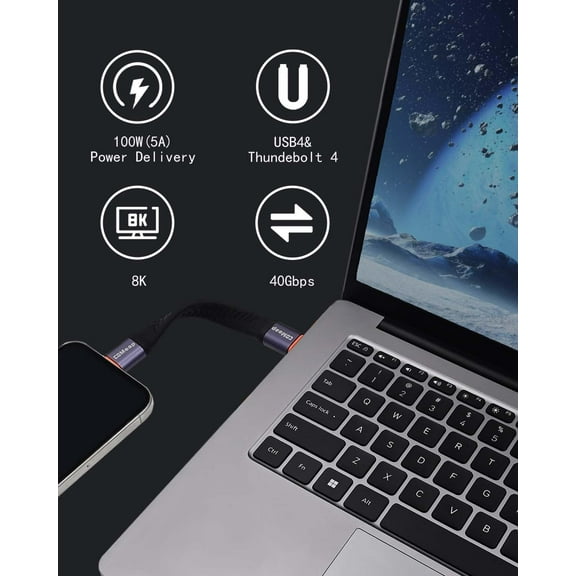 ASIASN-Short USB C Cable, 40Gbps USB4 4 Inch Support 100W PD Fast Charging, 8K Display, Thunderbolt 4/3 Interface, Flat USB C to USB C for Steam Deck, ROG Ally, Laptop, Tablet, Phone (2-Pack