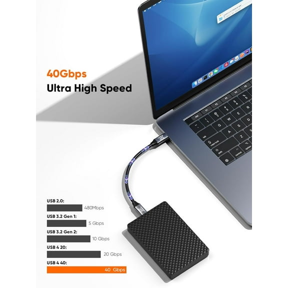 ASIASN-Short USB4 Cable, Thunderbolt 4 Cable 40Gbps, 240W, 8K@60Hz, Compatible with Thunderbolt 3, Thunderbolt 4 and USB-C 3.3FT,Grey, 1Pack