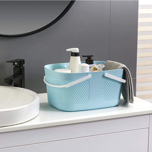 ASIASN-Shower Caddy Basket, Portable Large Capacity Thickened Plastic Organizer Storage Tote with Handles Drainage Toiletry Bag Bin for Bathroom, College Dorm Room Essentials, Kitchen, Camp, Gym, Blu