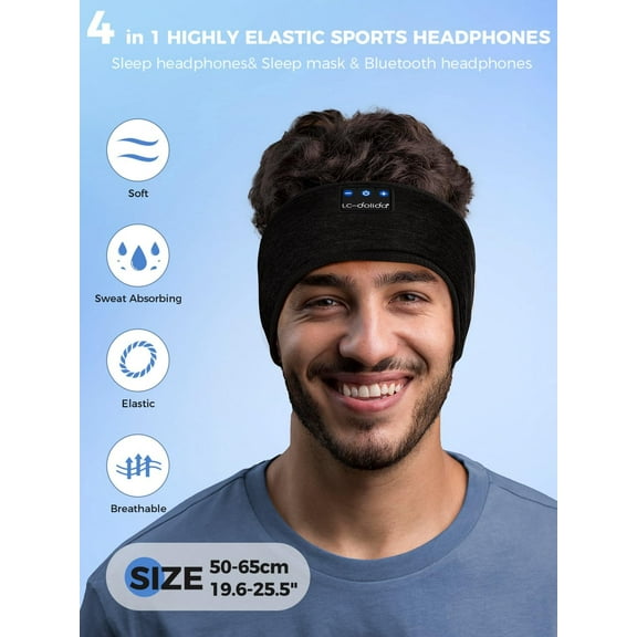 ASIASN-Sleep Headphones Bluetooth Headband, Sweat Resistant Sports Wireless Earphones, Ultra-Thin HD Stereo Black Headband Speaker Sleeping Eye Mask for Women Men Teen Running Cool Gadgets