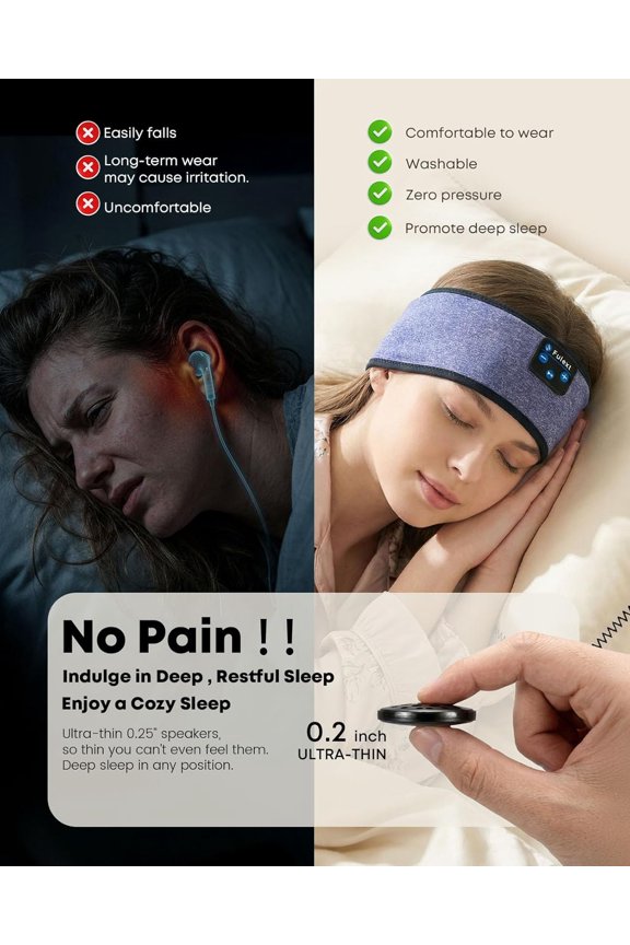 -Sleep Headphones Headband10Hrs Bluetooth Headband with Cozy Earbuds Comfortable Sleeping Headphones for Side Sleepers, Sleep & Lounge Gift Idea for Women Men